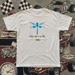 National Geographic Blue Dragonfly Design T-Shirt S-5XL Unisex